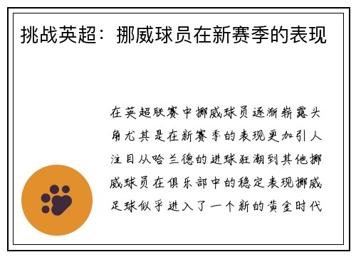 挑战英超：挪威球员在新赛季的表现